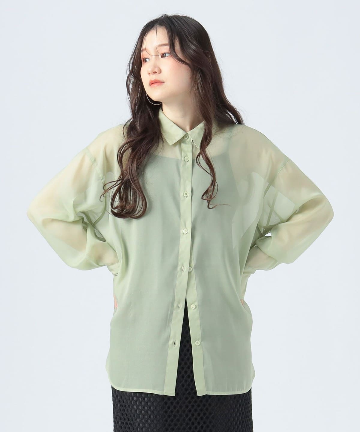 長袖シアー レギュラーシャツ シャツ・ブラウス WOMEN LIME ONE SIZE 長袖シアー レギュラーシャツ シャツ・ブラウス WOMEN LIME ONE SIZE