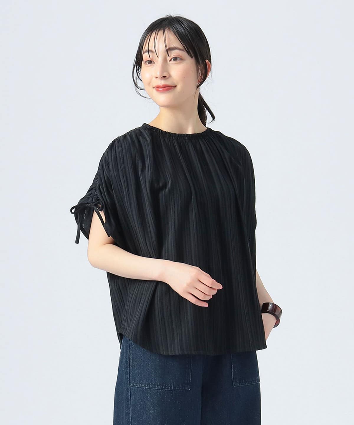 シャーリング ボリュームスリーブ ブラウス シャツ・ブラウス WOMEN BLACK ONE SIZE シャーリング ボリュームスリーブ ブラウス シャツ・ブラウス WOMEN BLACK ONE SIZE