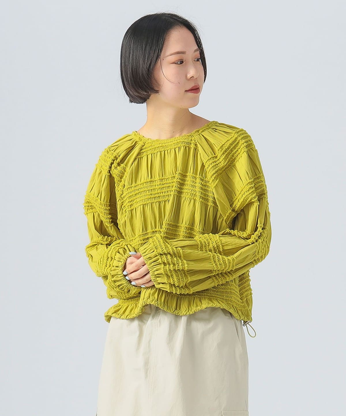 シャーリング 2WAY ブラウス シャツ・ブラウス WOMEN MUSTARD ONE SIZE シャーリング 2WAY ブラウス シャツ・ブラウス WOMEN MUSTARD ONE SIZE