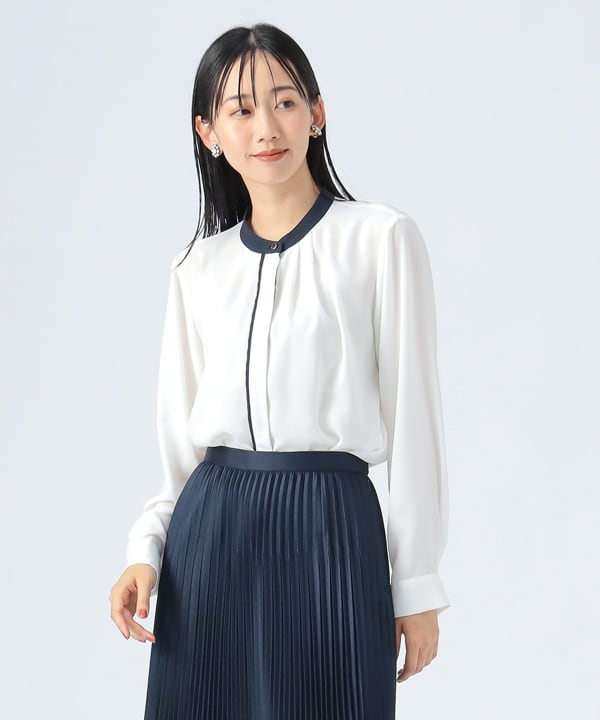 BEAMS HEART（ビームス ハート）配色 バンドカラー ブラウス