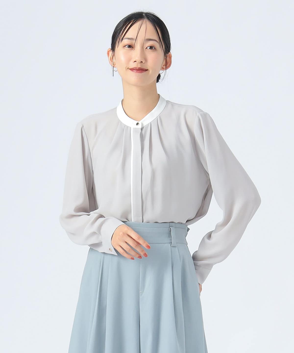 配色 バンドカラー ブラウス シャツ・ブラウス WOMEN LIGHT GREY ONE SIZE 配色 バンドカラー ブラウス シャツ・ブラウス WOMEN LIGHT GREY ONE SIZE