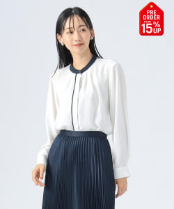 【+15%ポイントUP】配色 バンドカラー ブラウス