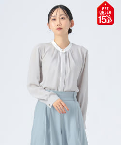 【+15%ポイントUP】配色 バンドカラー ブラウス
