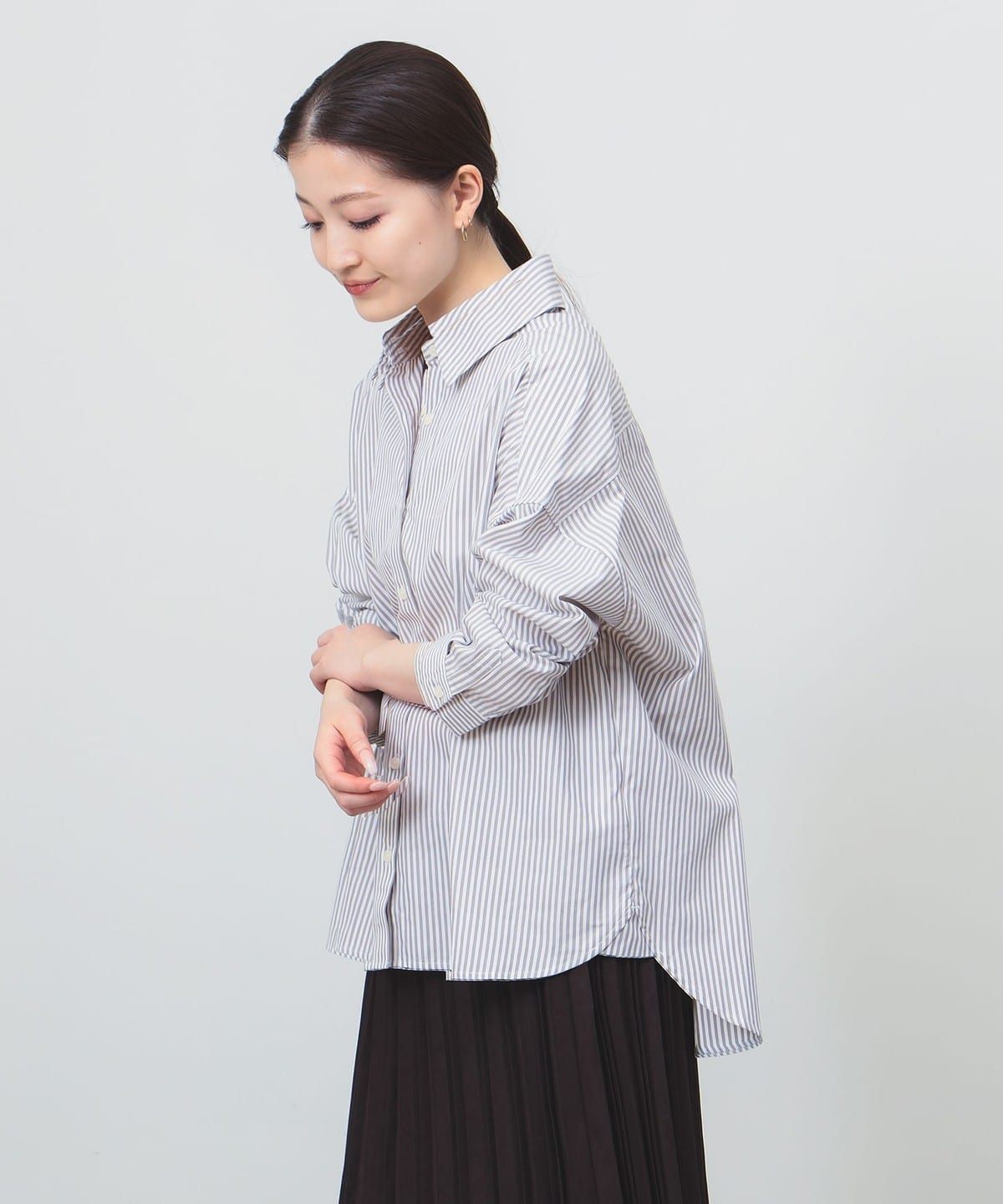 ベーシック ビッグ シャツ シャツ・ブラウス WOMEN BEIGE STRIPE L ベーシック ビッグ シャツ シャツ・ブラウス WOMEN BEIGE STRIPE L