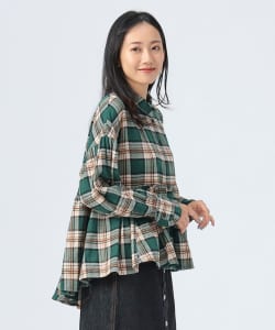 切替 フレア チェック シャツ