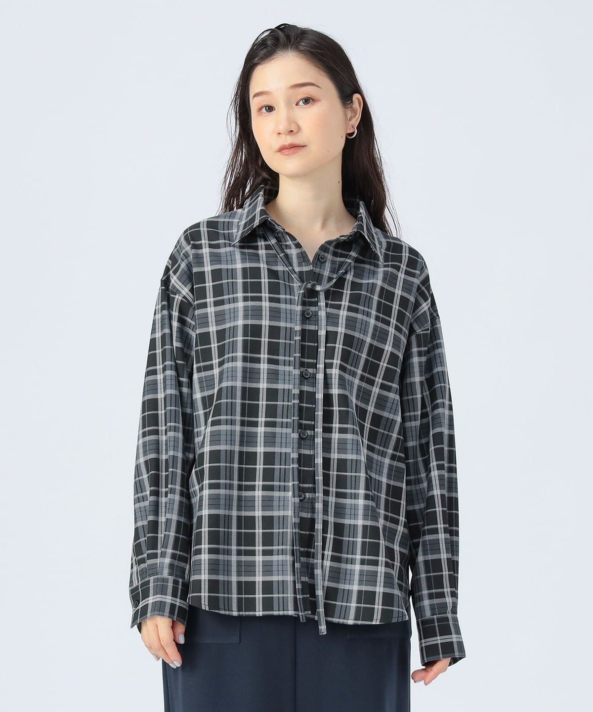 細ボウタイ チェック シャツ シャツ・ブラウス WOMEN BLACK ONE SIZE 細ボウタイ チェック シャツ シャツ・ブラウス WOMEN BLACK ONE SIZE