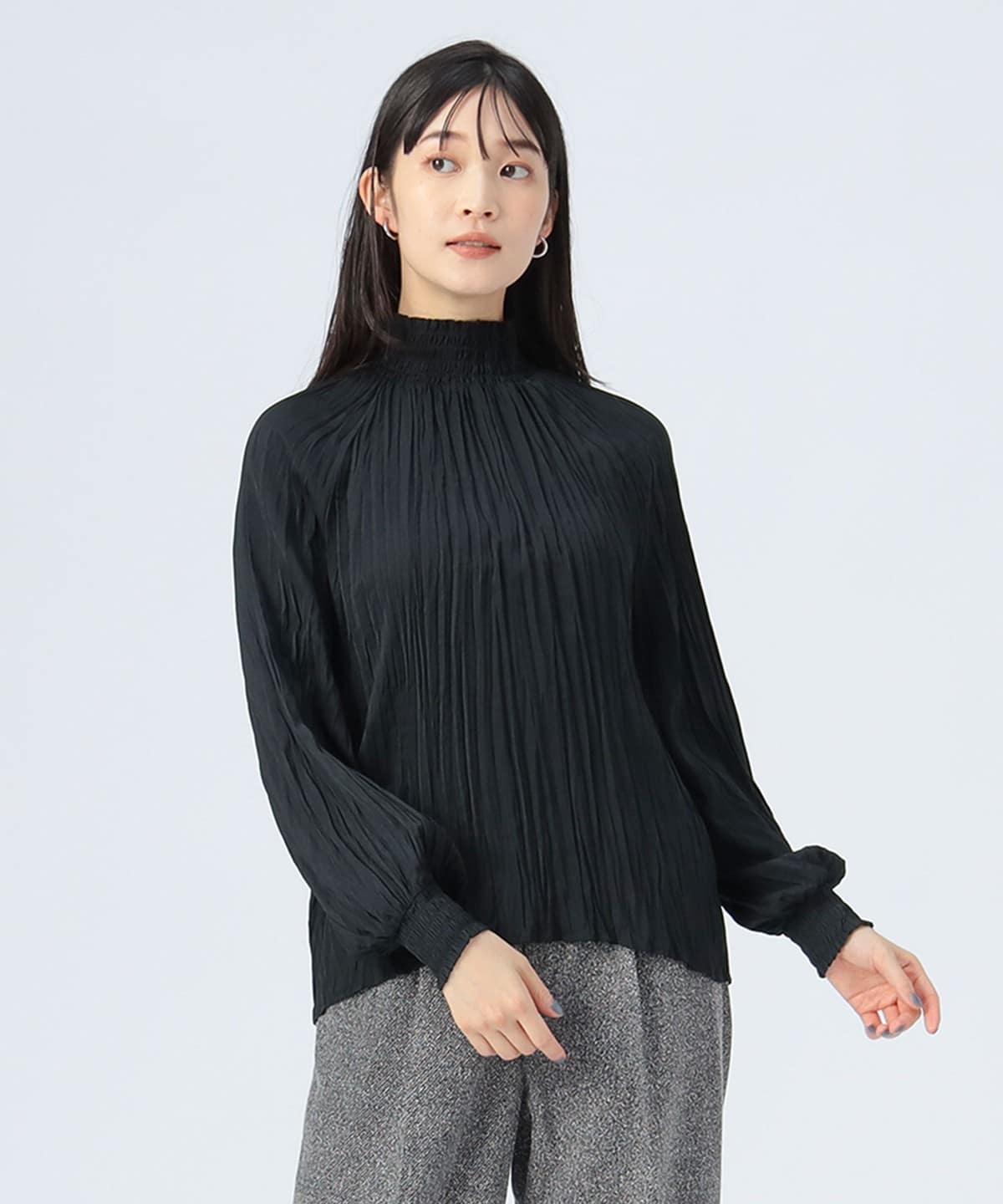 シャーリング ブラウス シャツ・ブラウス WOMEN BLACK ONE SIZE シャーリング ブラウス シャツ・ブラウス WOMEN BLACK ONE SIZE
