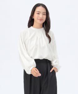 袖ケシ プリーツ スタンドカラー ブラウス