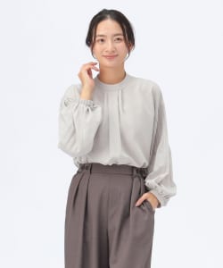 袖ケシ プリーツ スタンドカラー ブラウス