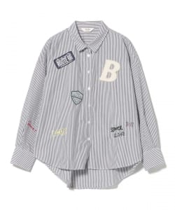 刺繍×プリント ロゴ ブロードシャツ