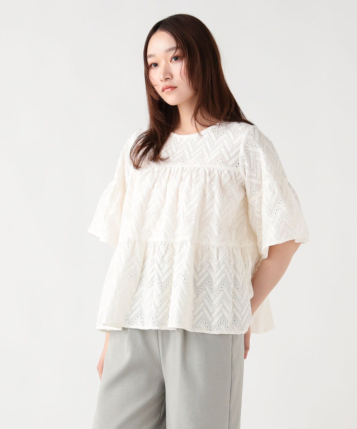 BEAMS HEART（ビームス ハート）ティアード 総刺繍 ブラウス（シャツ 