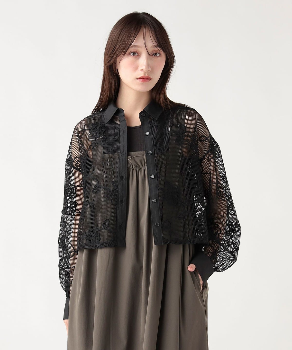 BEAMS HEART（ビームス ハート）レギュラーカラー レース シャツ 