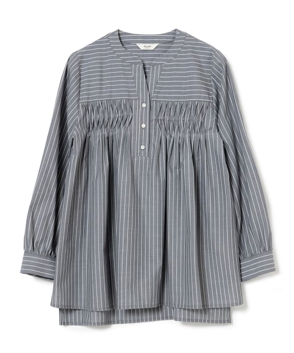 【10%OFFクーポン対象】変形タック ノーカラー ブラウス