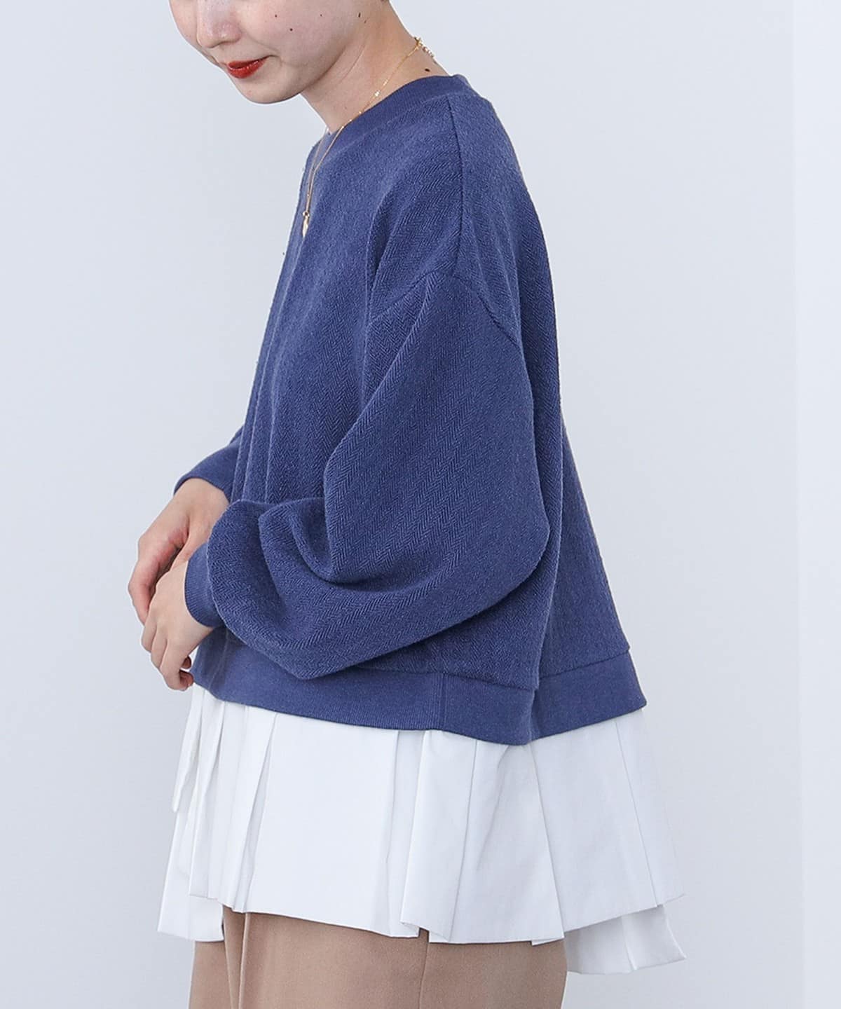 ヘリンボーン アシメプルオーバー トップス WOMEN PURPLE BLUE ONE SIZE ヘリンボーン アシメプルオーバー トップス WOMEN PURPLE BLUE ONE SIZE