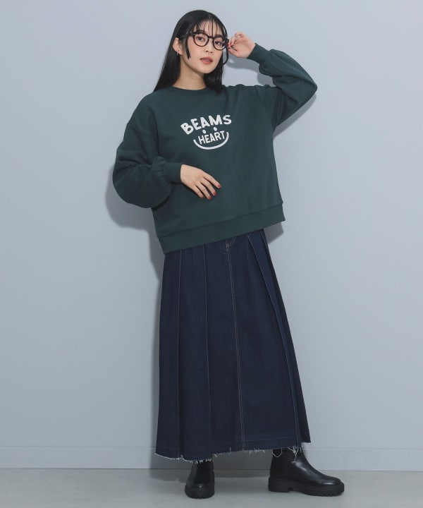 BEAMS HEART（ビームス ハート）スマイル刺繍 クルースウェット