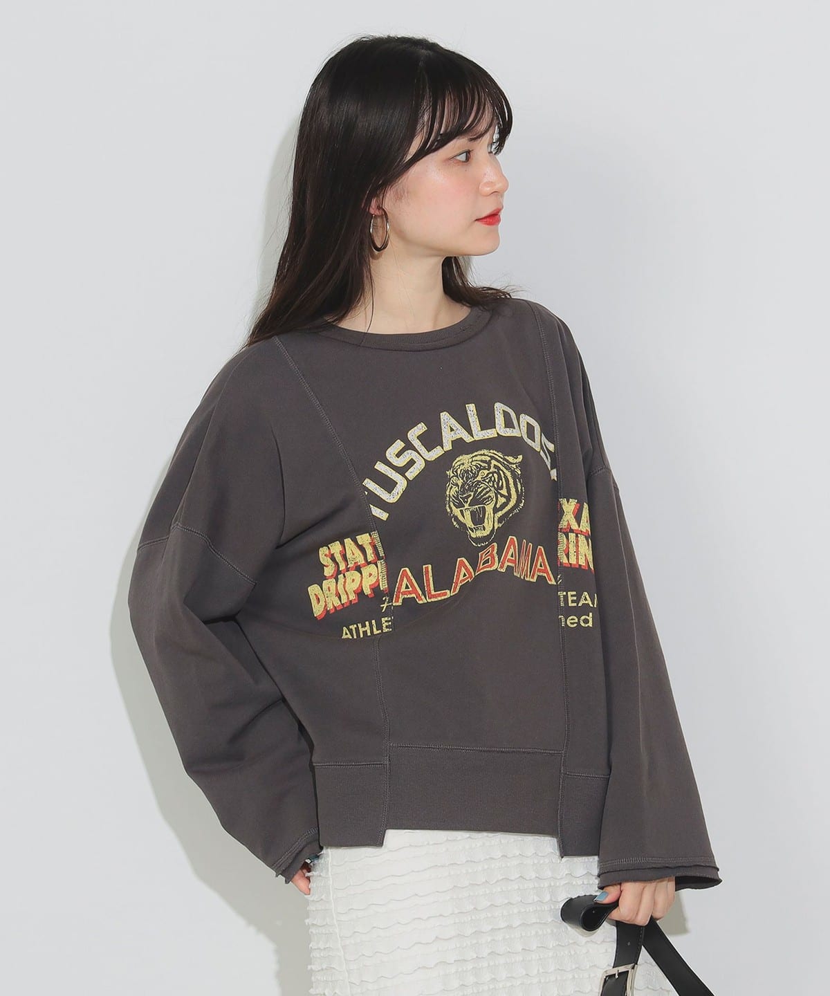 リメイク風 プリント プルオーバー トップス WOMEN CHARCOAL ONE SIZE リメイク風 プリント プルオーバー トップス WOMEN CHARCOAL ONE SIZE