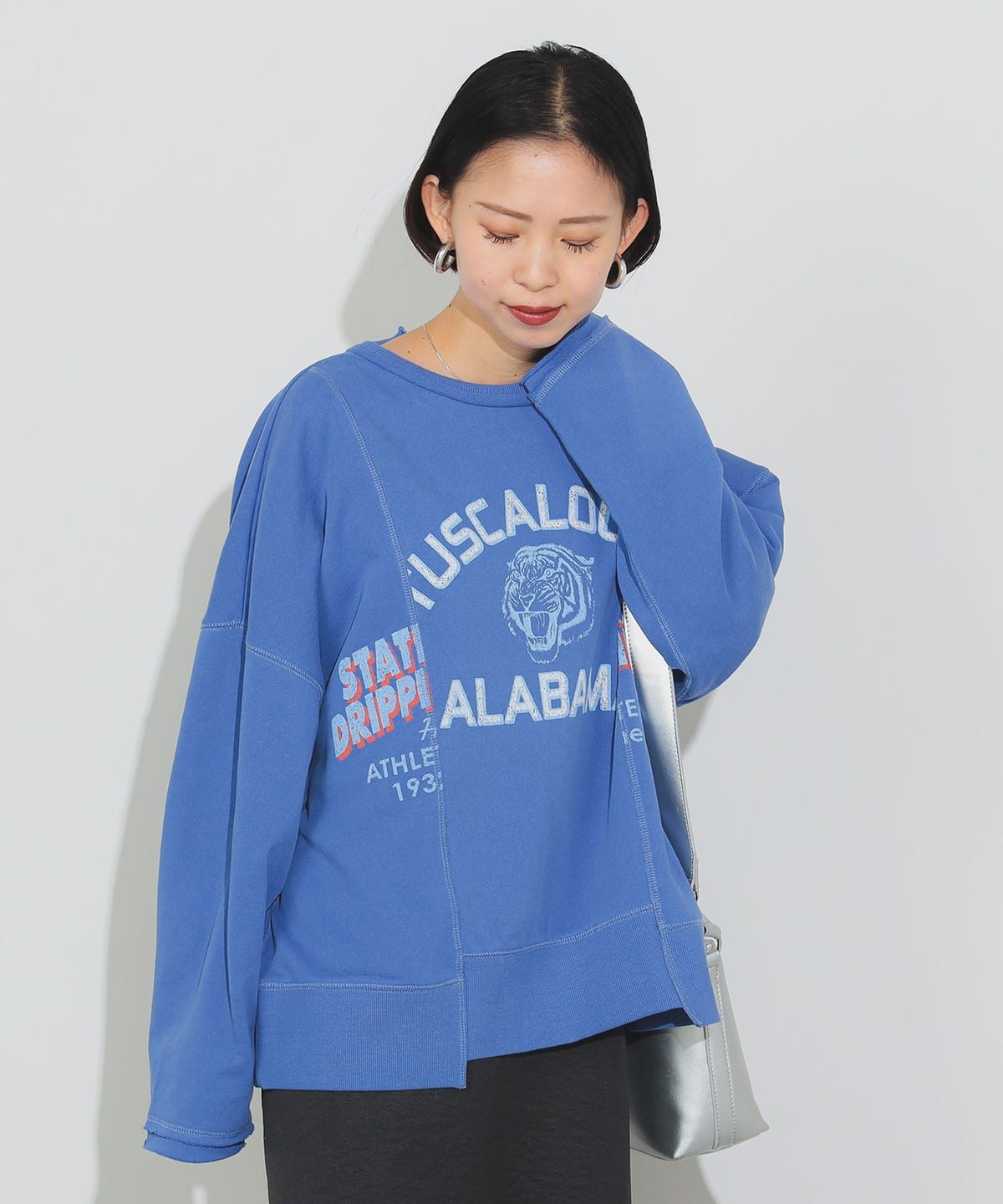 リメイク風 プリント プルオーバー トップス WOMEN BLUE ONE SIZE リメイク風 プリント プルオーバー トップス WOMEN BLUE ONE SIZE