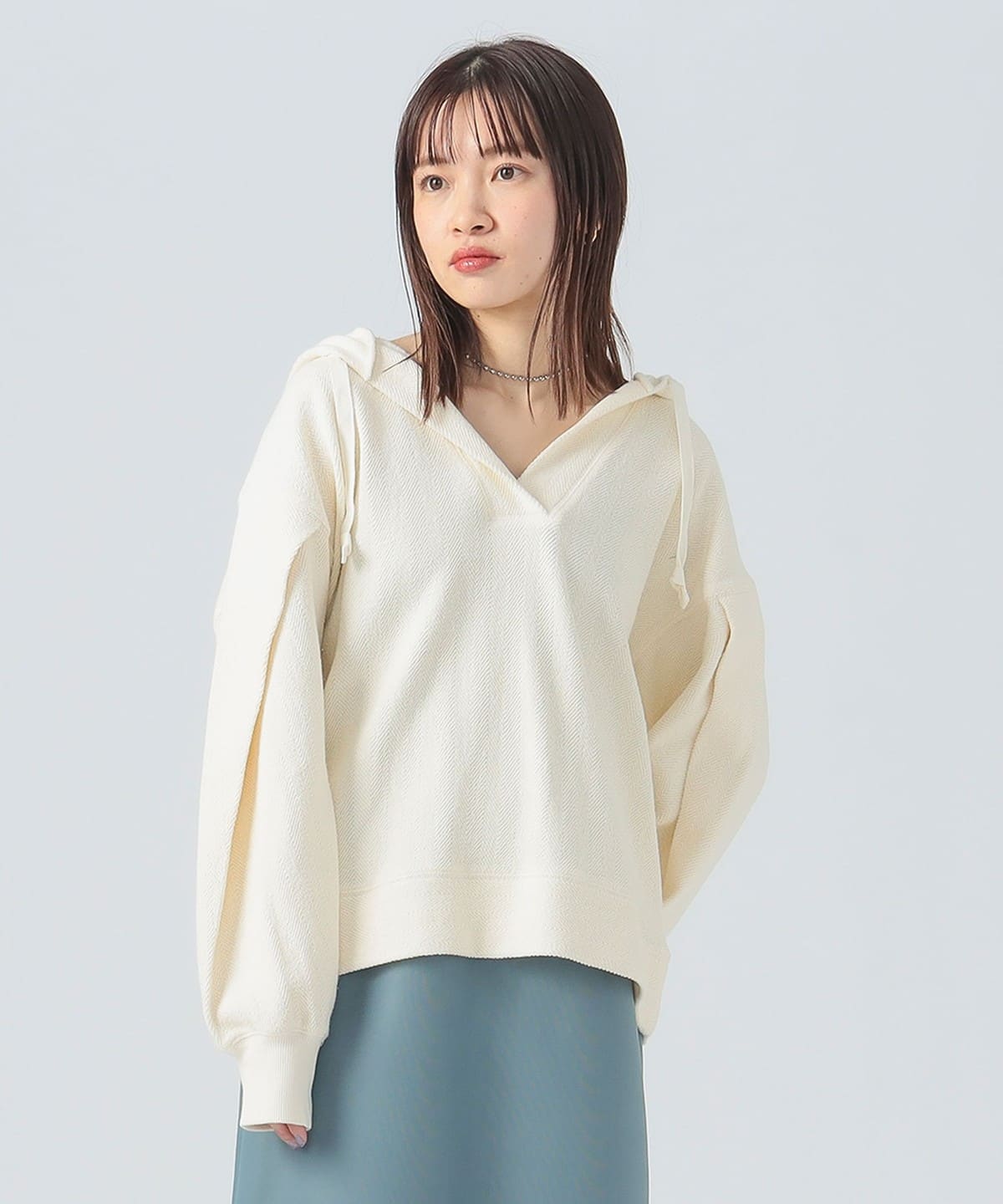ヘリンボーン 裏毛フーディ トップス WOMEN IVORY ONE SIZE ヘリンボーン 裏毛フーディ トップス WOMEN IVORY ONE SIZE