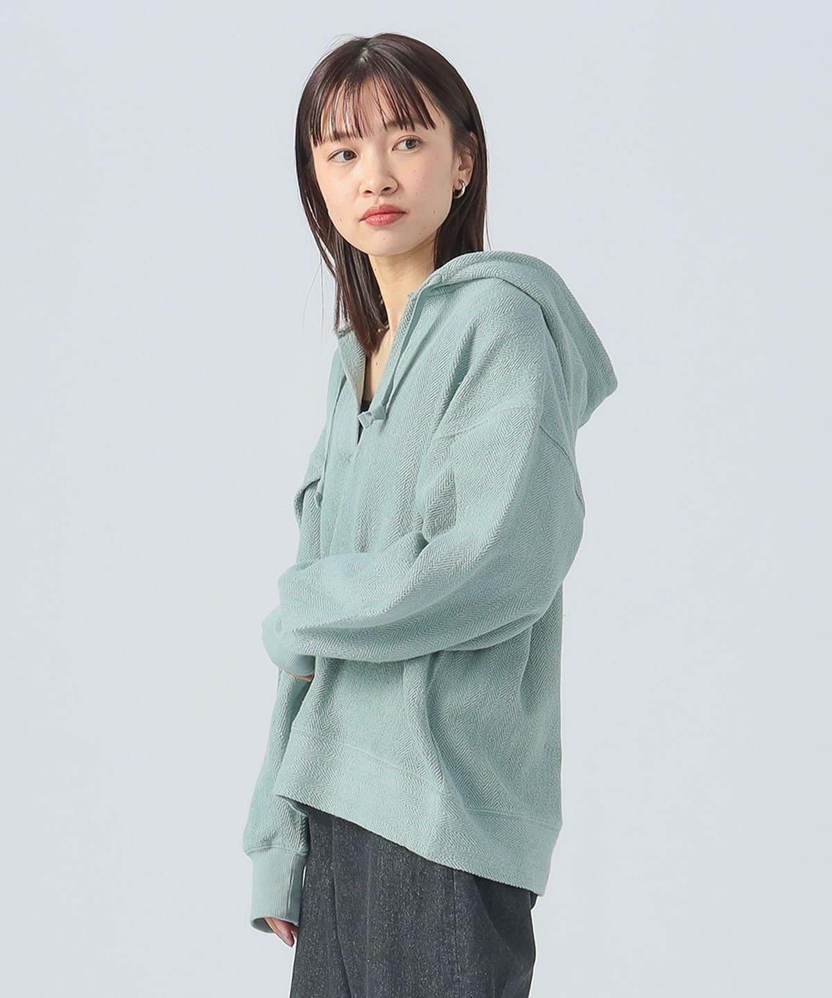 ヘリンボーン 裏毛フーディ トップス WOMEN LIGHT GREEN ONE SIZE ヘリンボーン 裏毛フーディ トップス WOMEN LIGHT GREEN ONE SIZE