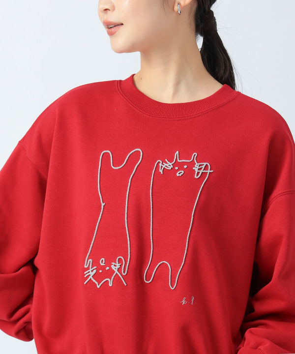 BEAMS HEART（ビームス ハート）アート ネコ 刺繍 スウェット