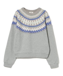 Jacquard knit color-block sweatshirt pullover