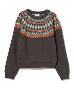 Jacquard knit color-block sweatshirt pullover