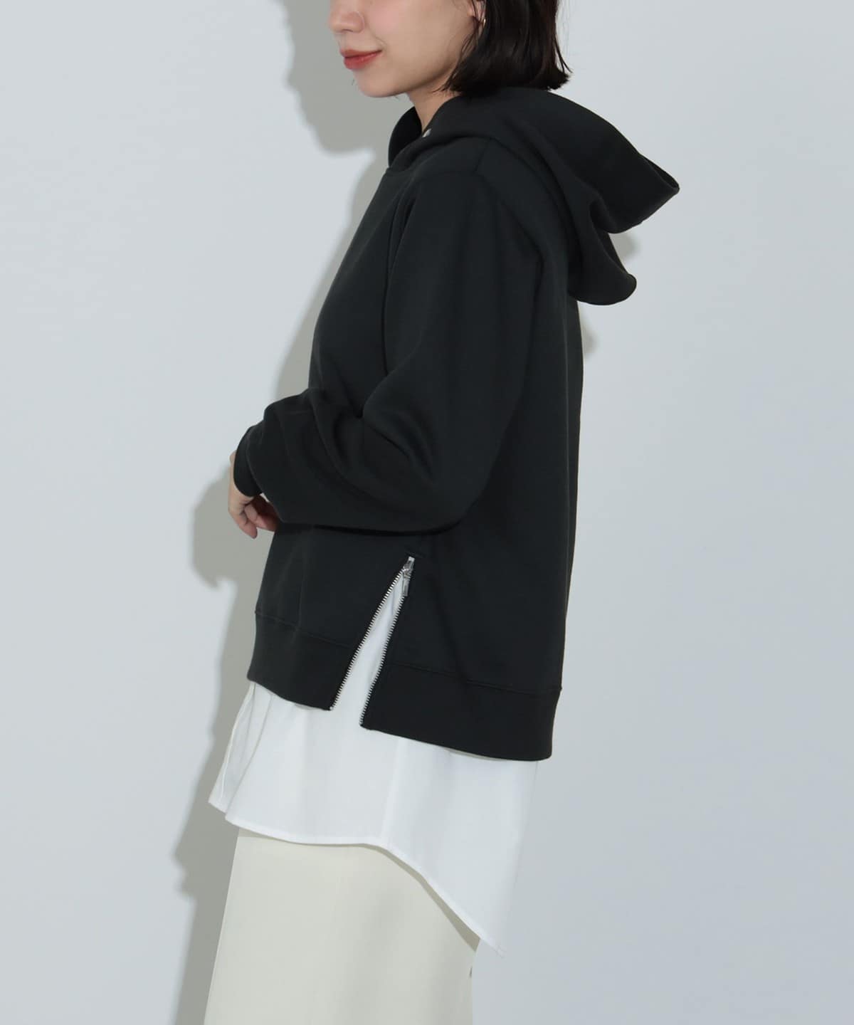 サイドジップ 裏毛コンビ フーディー トップス WOMEN BLACK ONE SIZE サイドジップ 裏毛コンビ フーディー トップス WOMEN BLACK ONE SIZE