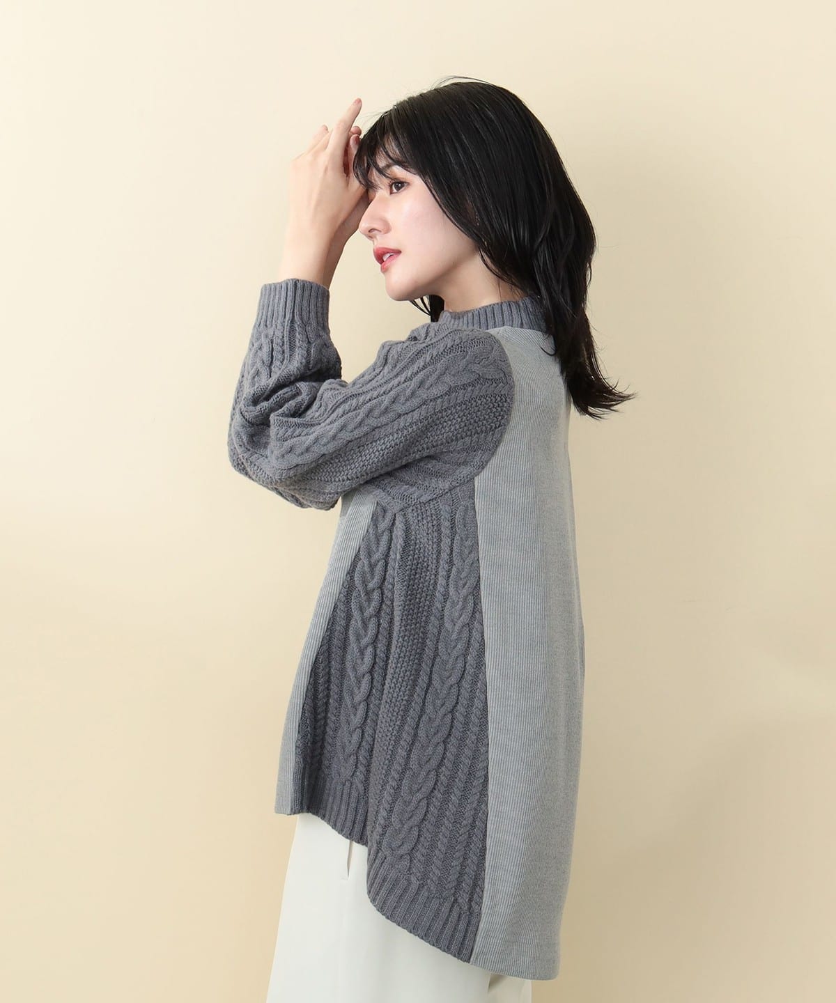 ニットコンビ 異素材プルオーバー トップス WOMEN GRAY② ONE SIZE ニットコンビ 異素材プルオーバー トップス WOMEN GRAY② ONE SIZE