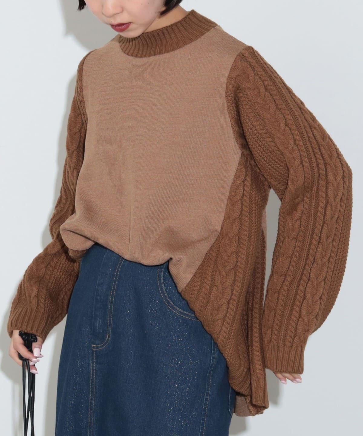 ニットコンビ 異素材プルオーバー トップス WOMEN DARK BEIGE ONE SIZE ニットコンビ 異素材プルオーバー トップス WOMEN DARK BEIGE ONE SIZE
