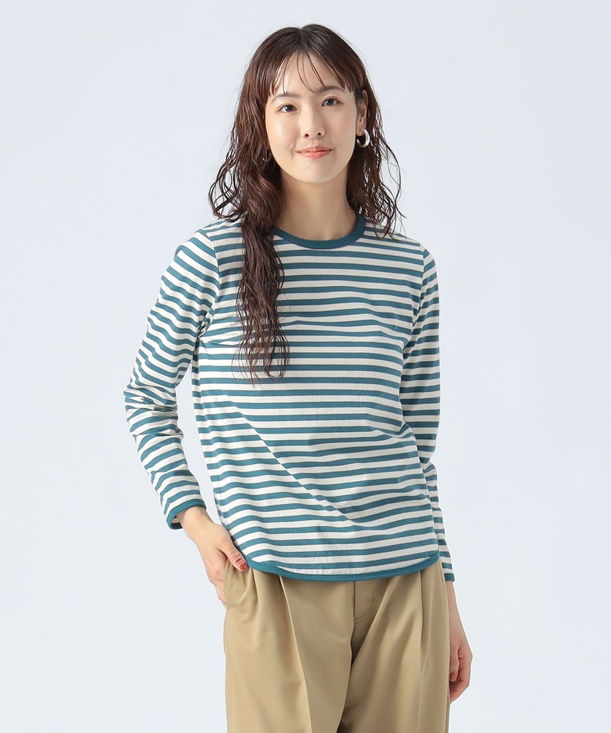 コットン天竺 ボーダー カットソー Tシャツ・カットソー WOMEN GREEN ONE SIZE コットン天竺 ボーダー カットソー Tシャツ・カットソー WOMEN GREEN ONE SIZE