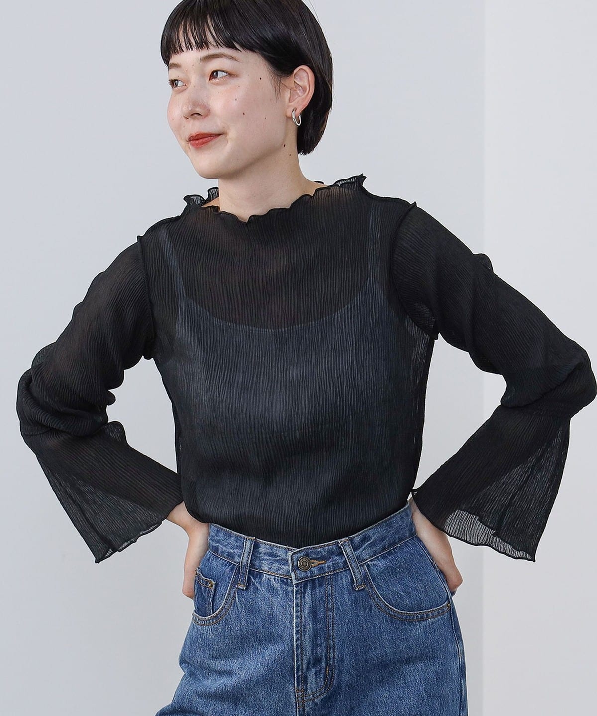 ワッシャーメロー プルオーバー Tシャツ・カットソー WOMEN BLACK ONE SIZE ワッシャーメロー プルオーバー Tシャツ・カットソー WOMEN BLACK ONE SIZE