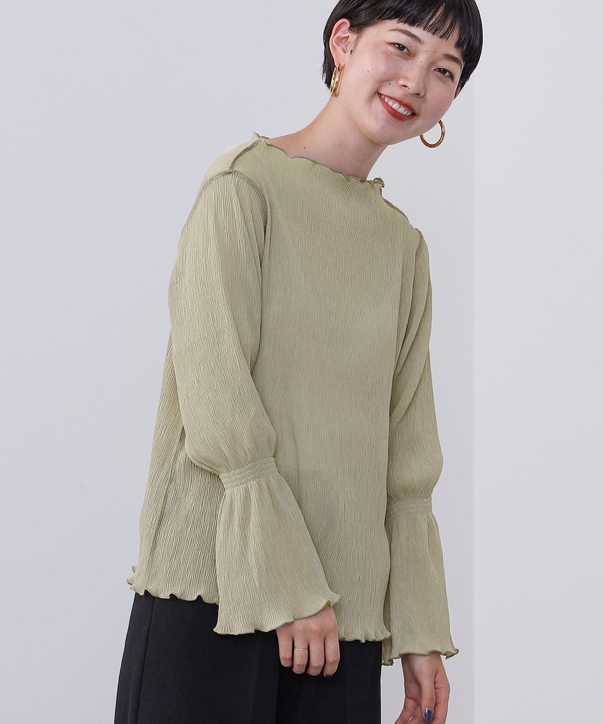 ワッシャーメロー プルオーバー Tシャツ・カットソー WOMEN GREYISH GREEN ONE SIZE ワッシャーメロー プルオーバー Tシャツ・カットソー WOMEN GREYISH GREEN ONE SIZE
