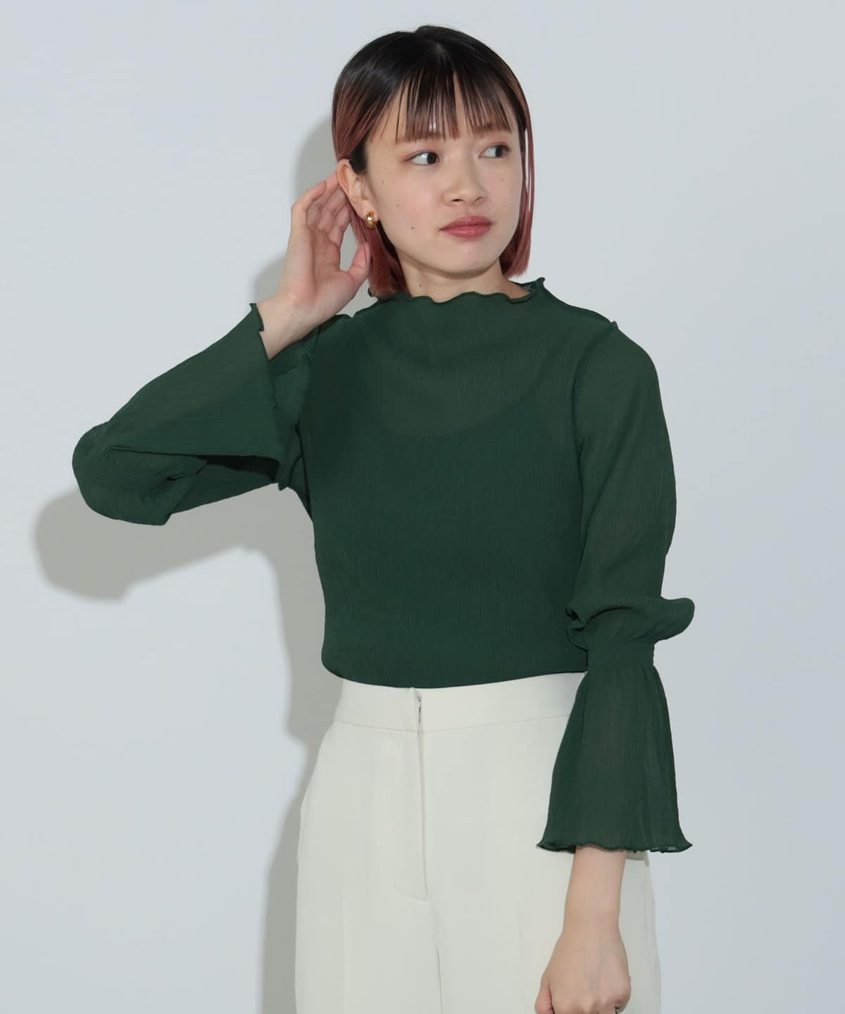 ワッシャーメロー プルオーバー Tシャツ・カットソー WOMEN GREEN ONE SIZE ワッシャーメロー プルオーバー Tシャツ・カットソー WOMEN GREEN ONE SIZE