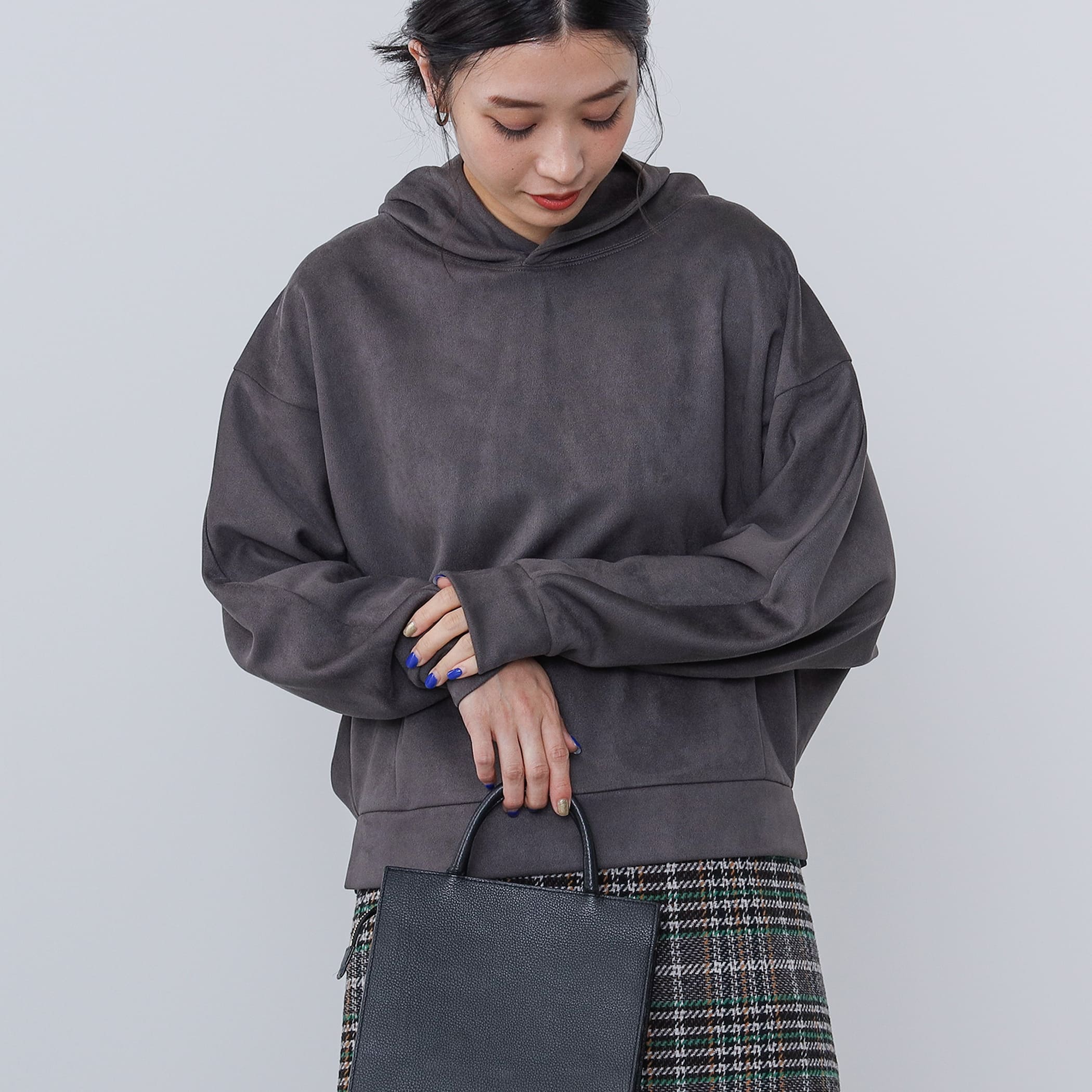 フェイクスエード フーディー トップス WOMEN CHARCOAL BLACK① ONE SIZE フェイクスエード フーディー トップス WOMEN CHARCOAL BLACK① ONE SIZE