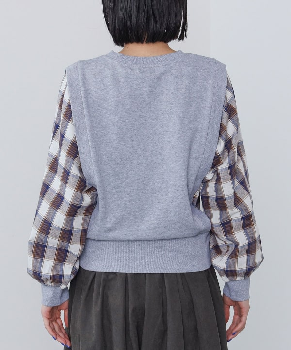 信頼への信頼 BEAMS HEART（ビームス ハート）ふんわり袖 異素材プルオーバー シャツ/ブラウス(長袖/七分)