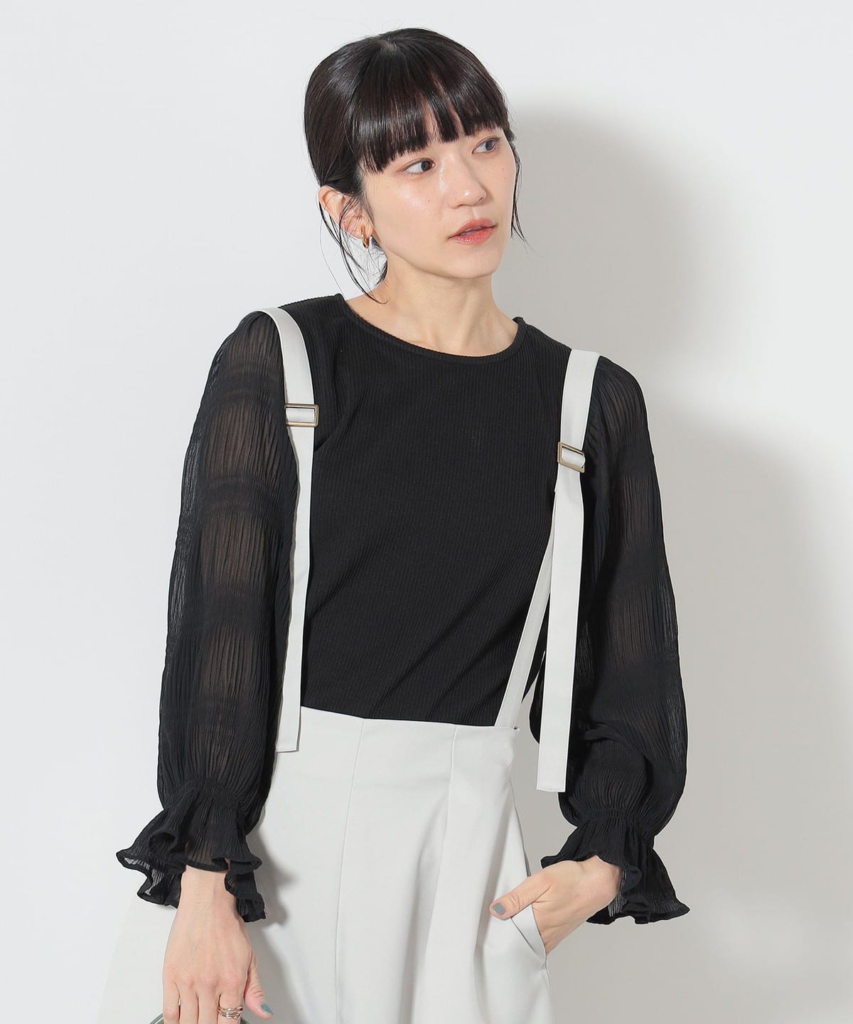 BEAMS HEART 裾プリーツTシャツ ホワイト 1 上品 清楚 シンプル