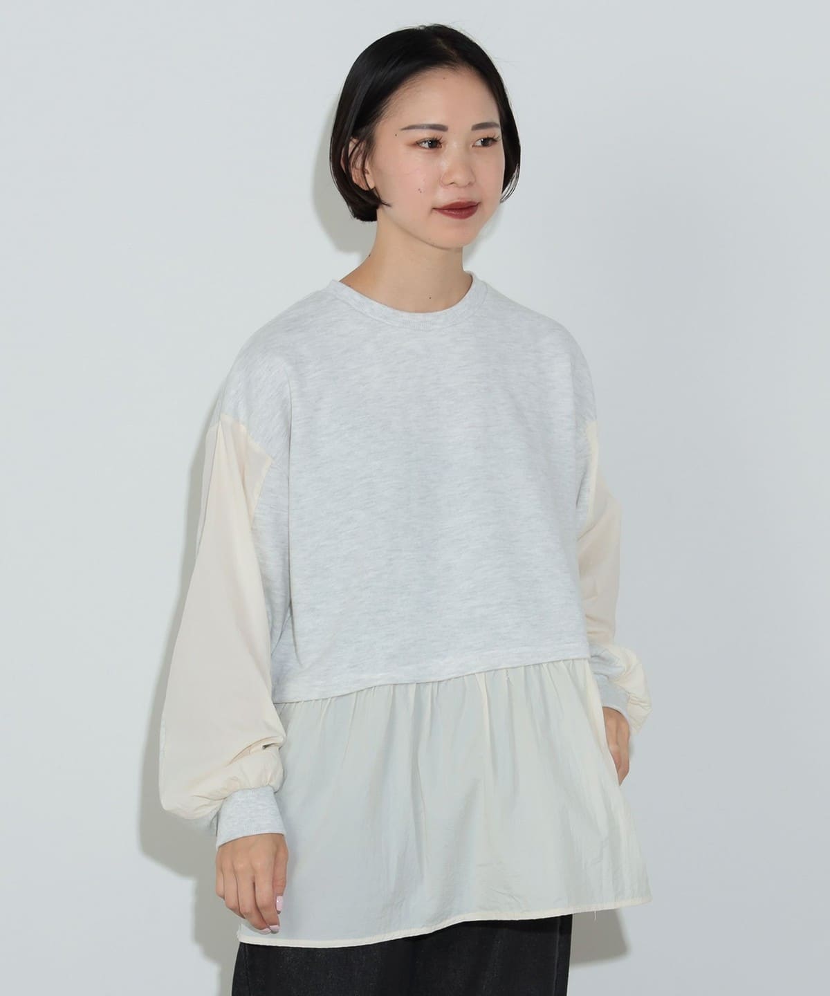 ドッキング 裏毛スウェット Tシャツ・カットソー WOMEN OATMEAL ONE SIZE ドッキング 裏毛スウェット Tシャツ・カットソー WOMEN OATMEAL ONE SIZE
