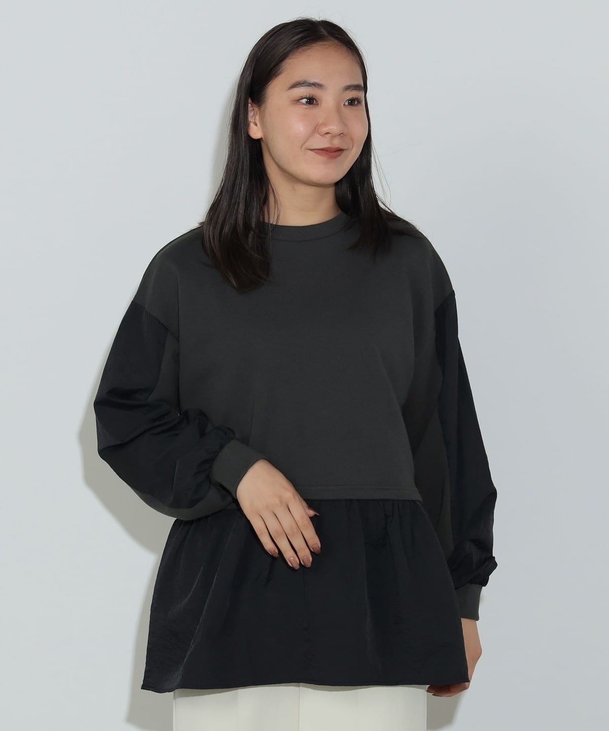 ドッキング 裏毛スウェット Tシャツ・カットソー WOMEN CHARCOAL ONE SIZE ドッキング 裏毛スウェット Tシャツ・カットソー WOMEN CHARCOAL ONE SIZE