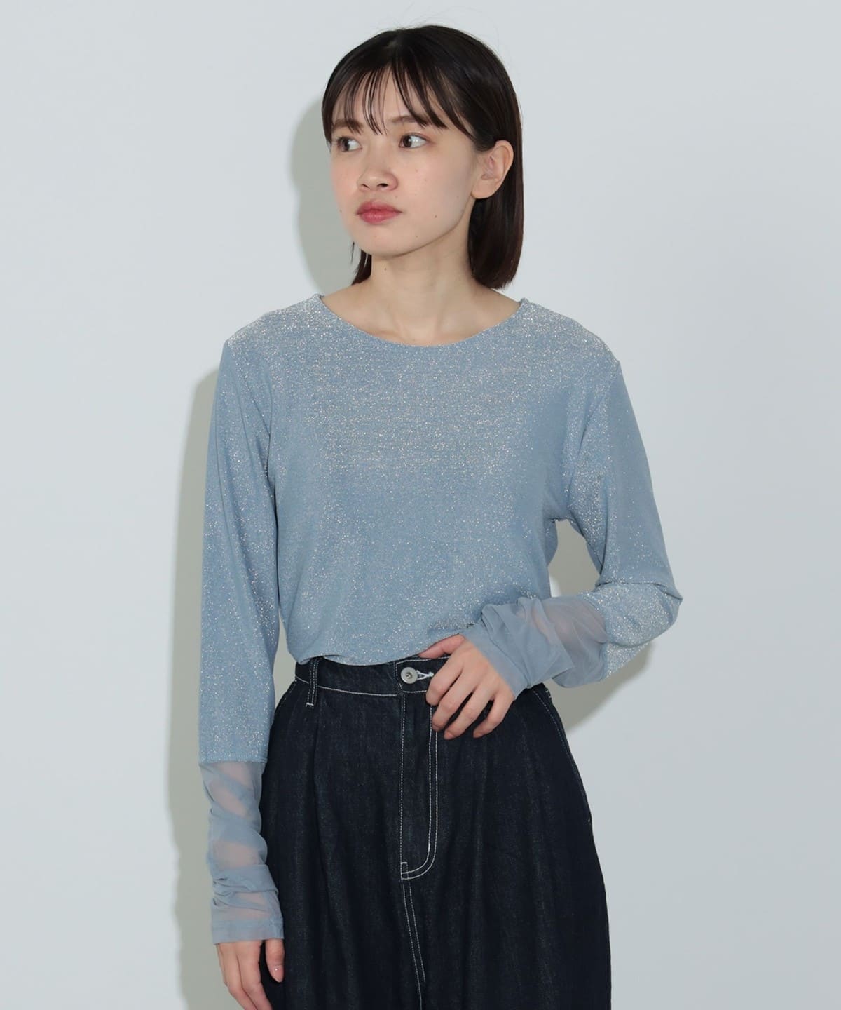 チュールドッキング ラメ プルオーバー Tシャツ・カットソー WOMEN SAX ONE SIZE チュールドッキング ラメ プルオーバー Tシャツ・カットソー WOMEN SAX ONE SIZE
