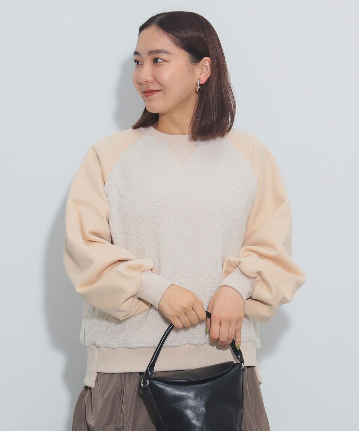 スウェット × ボア プルオーバー(ウォッシャブル) Tシャツ・カットソー WOMEN IVORY ONE SIZE スウェット × ボア プルオーバー(ウォッシャブル) Tシャツ・カットソー WOMEN IVORY ONE SIZE