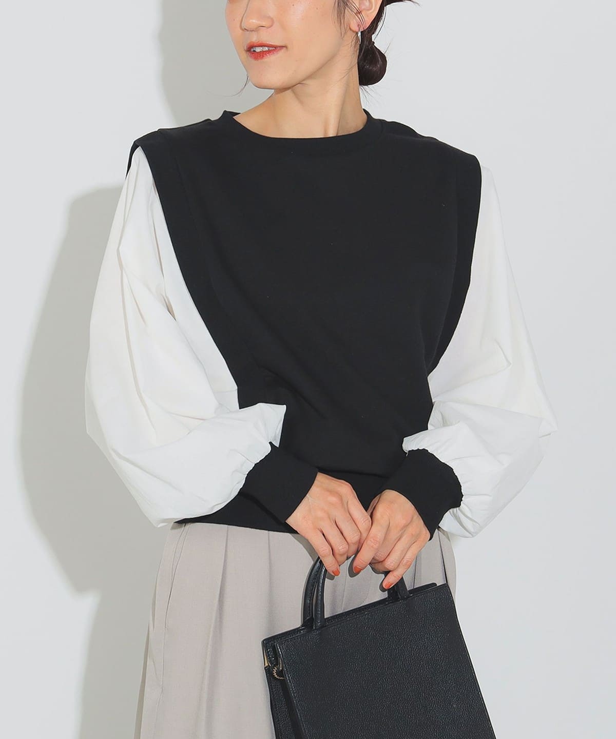 【7/3再値下げ】ふんわり袖 異素材切替 プルオーバー Tシャツ・カットソー WOMEN BLACK ONE SIZE 【7/3再値下げ】ふんわり袖 異素材切替 プルオーバー Tシャツ・カットソー WOMEN BLACK ONE SIZE