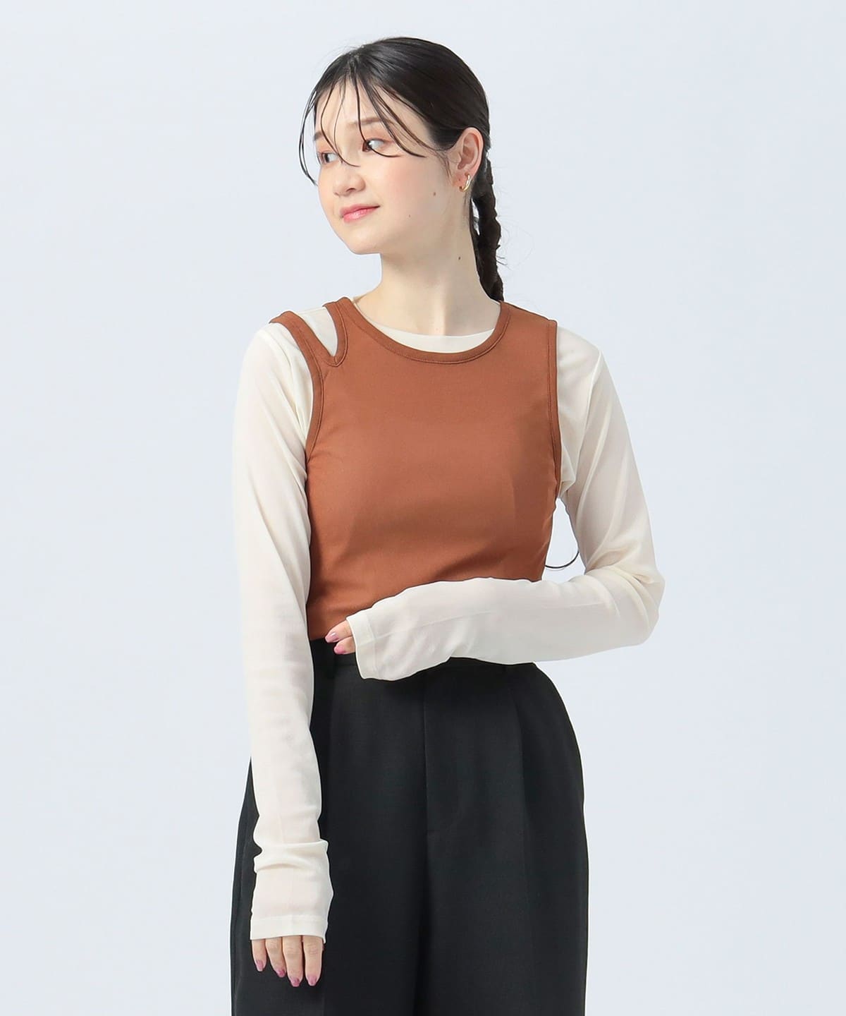 変形 タンクトップ × シアー プルオーバー (セットアイテム) Tシャツ・カットソー WOMEN IVORY×CAMEL ONE SIZE 変形 タンクトップ × シアー プルオーバー (セットアイテム) Tシャツ・カットソー WOMEN IVORY×CAMEL ONE SIZE