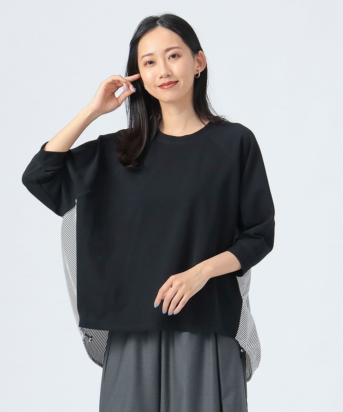 後ろストライプ ラグラン プルオーバー Tシャツ・カットソー WOMEN BLACK ONE SIZE