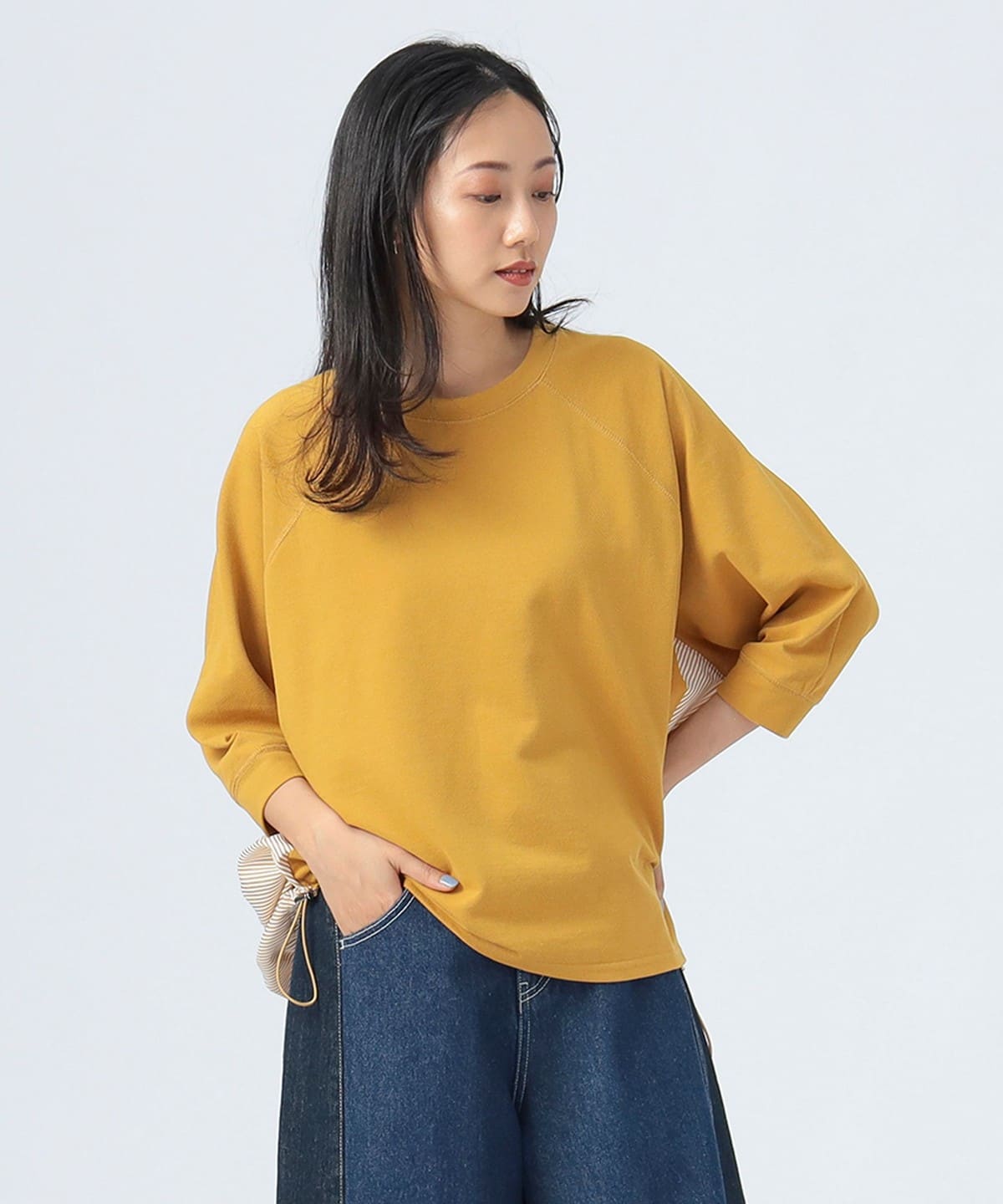 後ろストライプ ラグラン プルオーバー Tシャツ・カットソー WOMEN MUSTARD ONE SIZE