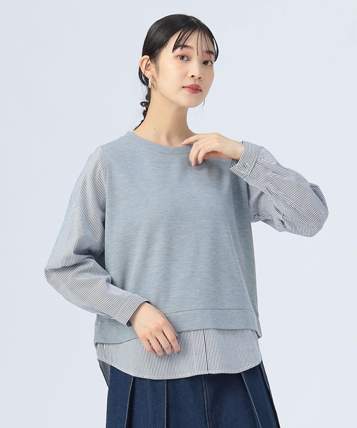 【11/6値下げ】後釦 異素材 プルオーバー Tシャツ・カットソー WOMEN LIGHT GREY ONE SIZE