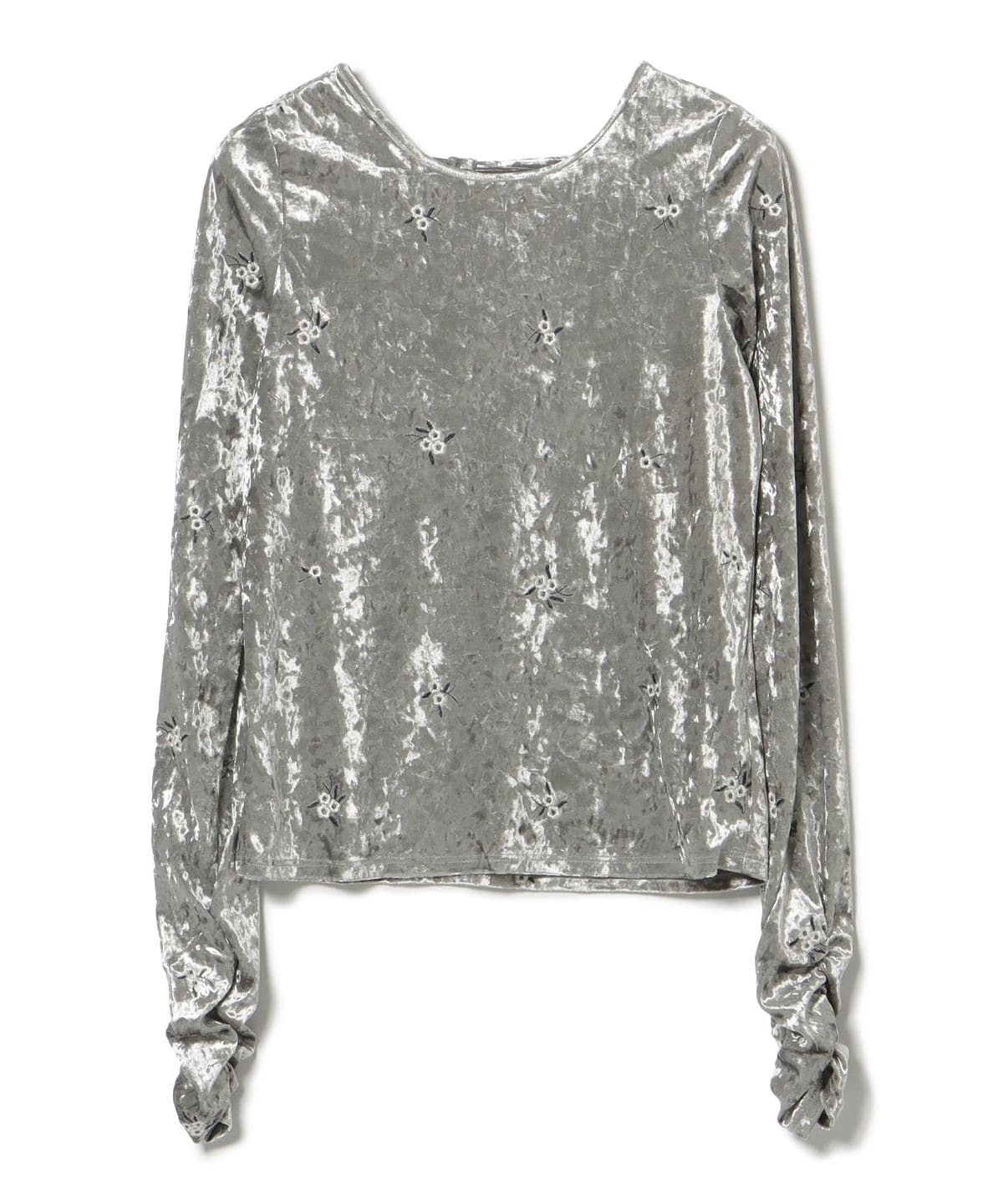 ベロア 刺繍 プルオーバー Tシャツ・カットソー WOMEN GREY ONE SIZE