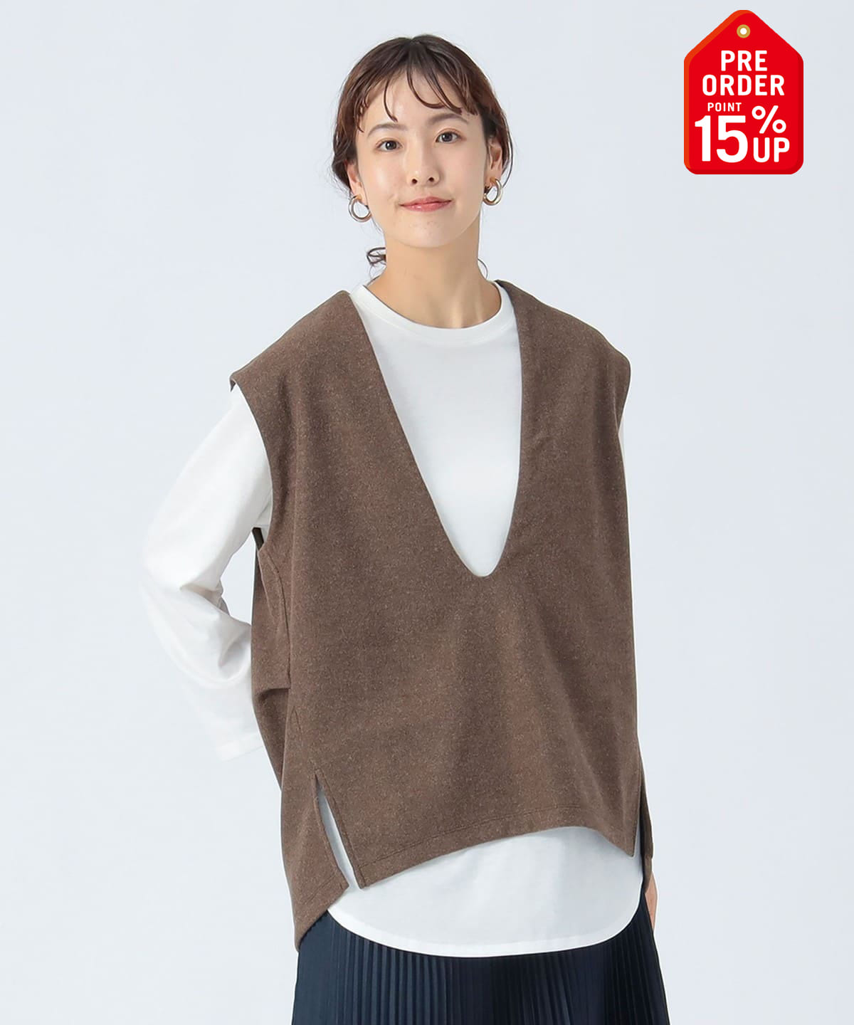 【+15%ポイントUP】Uネックベスト × ロングスリーブTシャツ (セットアイテム) Tシャツ・カットソー WOMEN BROWN ONE SIZE 【+15%ポイントUP】Uネックベスト × ロングスリーブTシャツ (セットアイテム) Tシャツ・カットソー WOMEN BROWN ONE SIZE