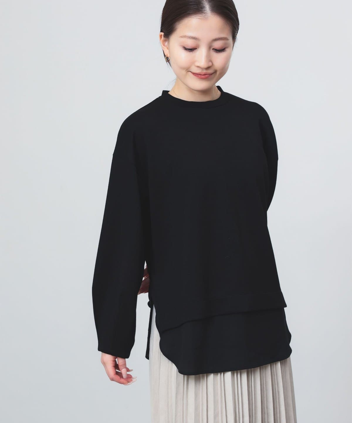レイヤードフォルム プルオーバー Tシャツ・カットソー WOMEN BLACK ONE SIZE