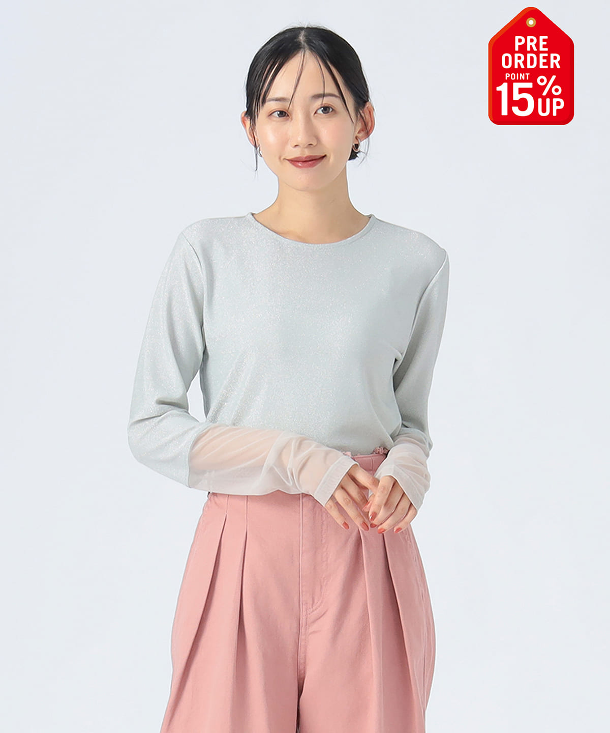 【+15%ポイントUP】チュールドッキング ラメ ロングスリーブ Tシャツ・カットソー WOMEN SILVER ONE SIZE 【+15%ポイントUP】チュールドッキング ラメ ロングスリーブ Tシャツ・カットソー WOMEN SILVER ONE SIZE