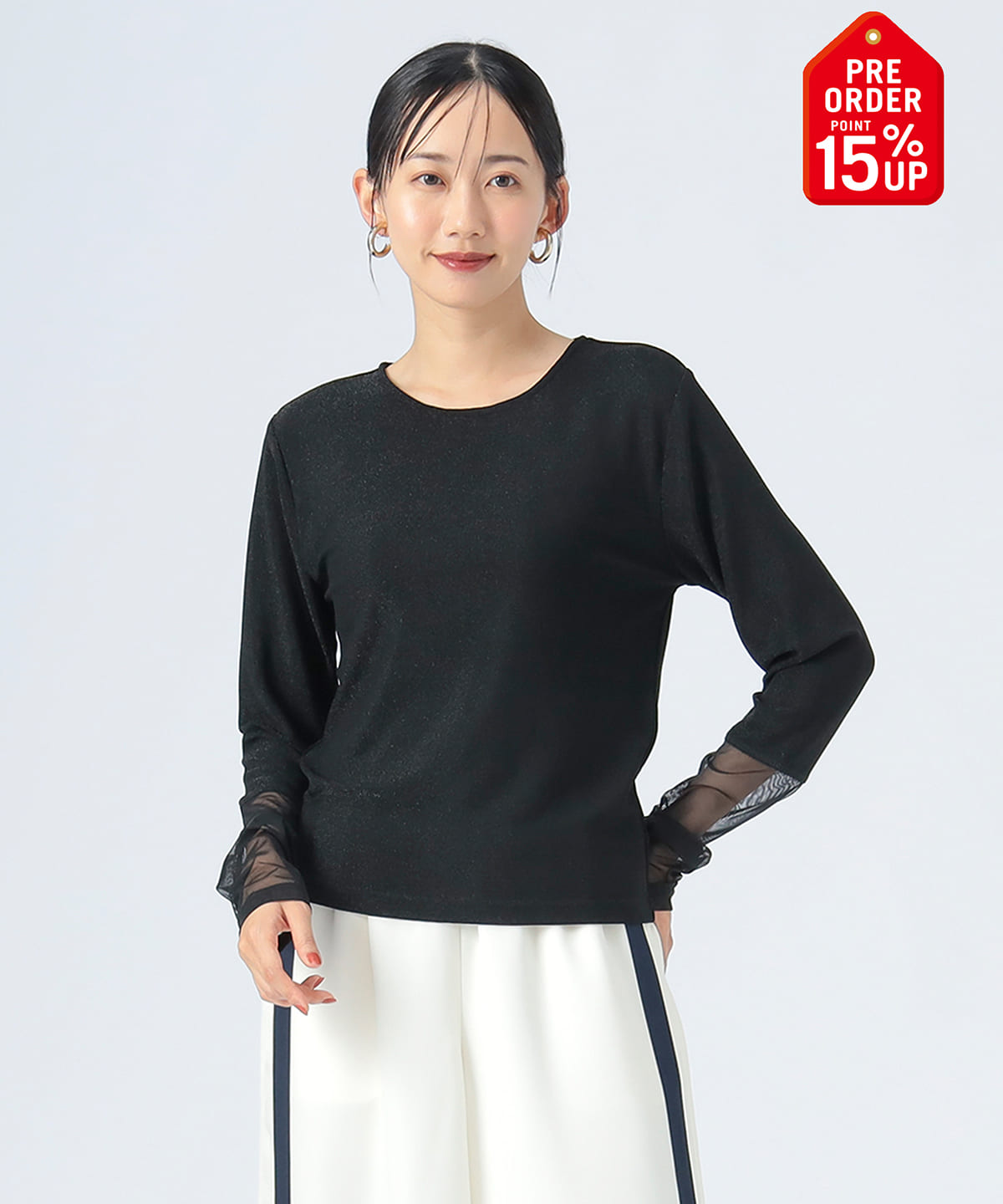 【+15%ポイントUP】チュールドッキング ラメ ロングスリーブ Tシャツ・カットソー WOMEN BLACK ONE SIZE 【+15%ポイントUP】チュールドッキング ラメ ロングスリーブ Tシャツ・カットソー WOMEN BLACK ONE SIZE